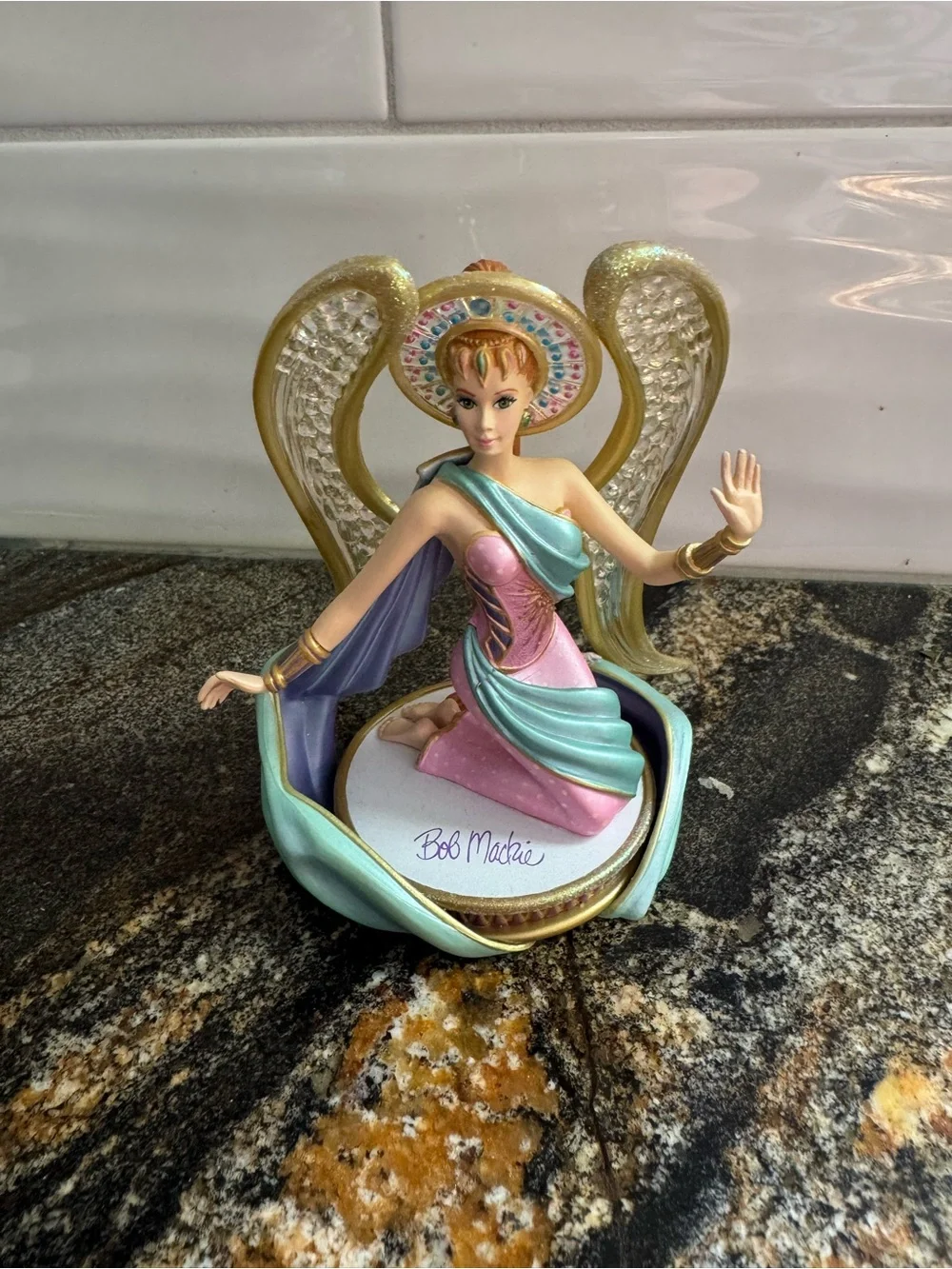 Bob Mackie Pastel Angel Christmas Figurine in Pink,‎ Aqua & Gold